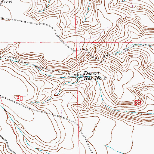 Topographic Map of Desert Reservoir Number 2, WY