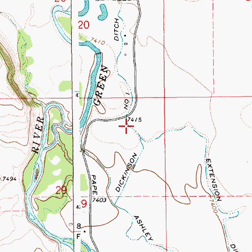 Topographic Map of Dickinson Number 1 Ditch, WY