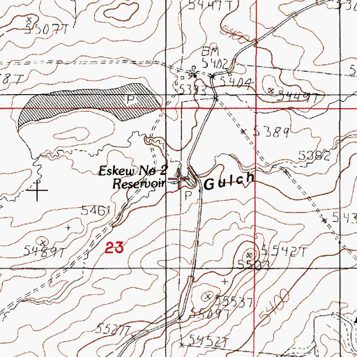 Topographic Map of Eskew Number 2 Reservoir, WY