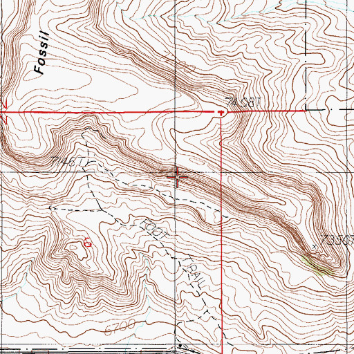 Topographic Map of Fossil Fish Quarries, WY