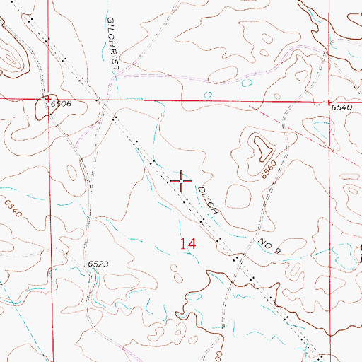 Topographic Map of Gilchrist Ditch Number 9, WY