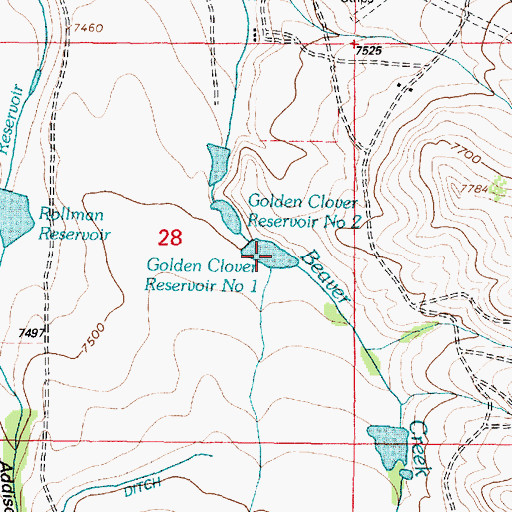 Topographic Map of Golden Clover Reservoir Number 1, WY