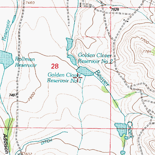 Topographic Map of Golden Clover Reservoir Number 2, WY