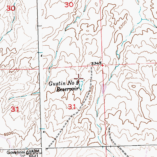 Topographic Map of Gustin Number 2 Reservoir, WY
