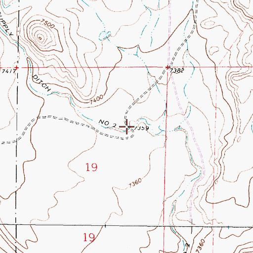 Topographic Map of Lake Hattie Supply Ditch Number 2, WY