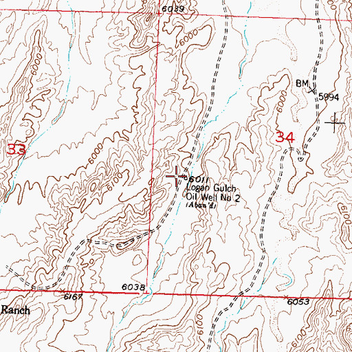 Topographic Map of Logan Gulch Oil Well Number 2, WY