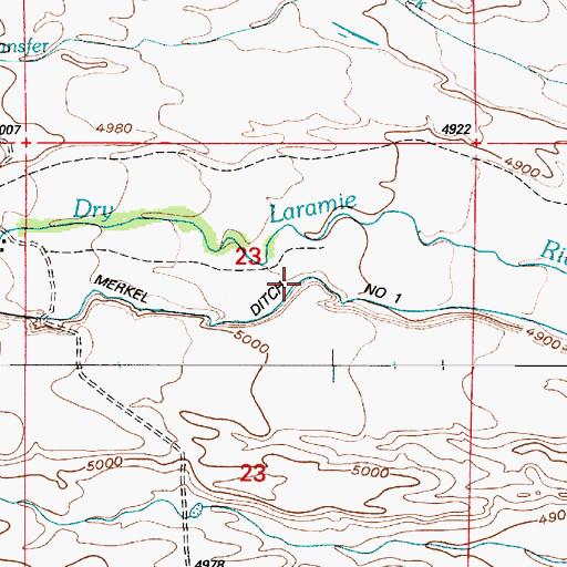 Topographic Map of Merkel Ditch Number 1, WY