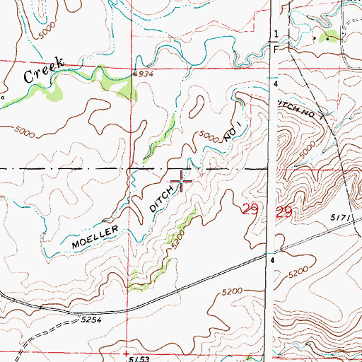 Topographic Map of Moeller Ditch Number 1, WY