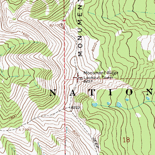 Topographic Map of Monument Ridge Lookout Tower, WY