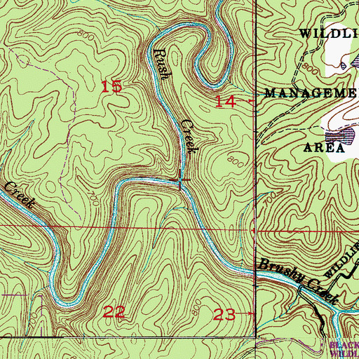 Topographic Map of Rush Creek, AL