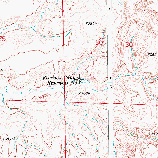 Topographic Map of Reardon Canyon Reservoir Number 2, WY