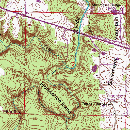 Topographic Map of Rutherford Creek, AL