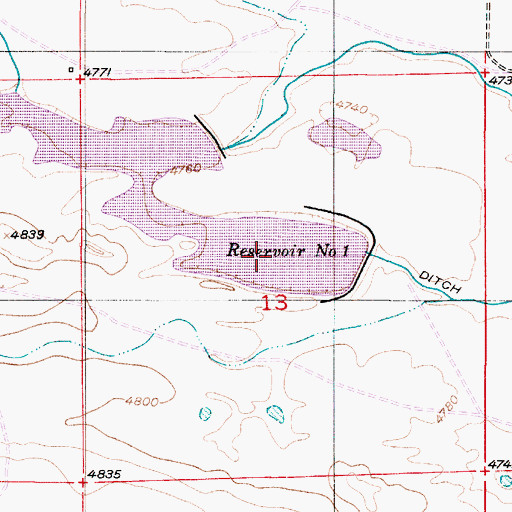 Topographic Map of Reservoir Number One, WY