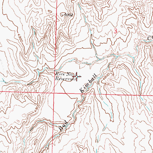 Topographic Map of Rice Number 3 Reservoir, WY