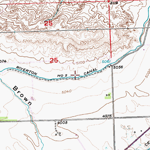 Topographic Map of Riverton Number 2 Canal, WY