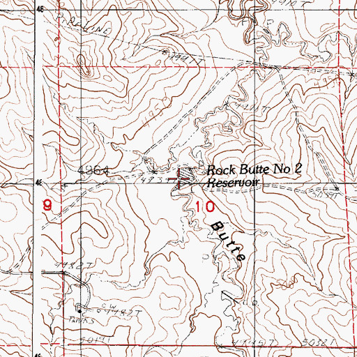 Topographic Map of Rock Butte Number 2 Reservoir, WY