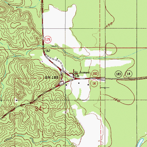 Topographic Map of Saint James Church, AL