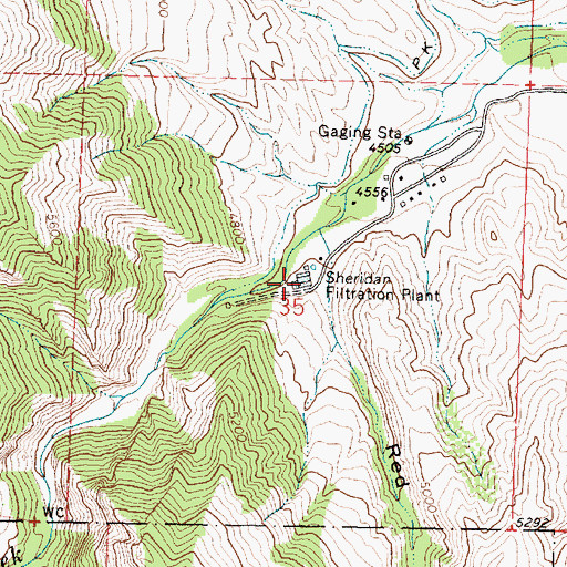 Topographic Map of Sheridan Filtration Plant, WY