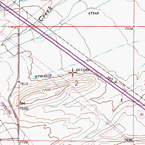 Topographic Map of Straus Ditch Number 2, WY