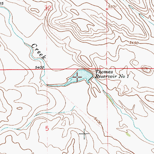 Topographic Map of Thomas Reservoir Number 1, WY