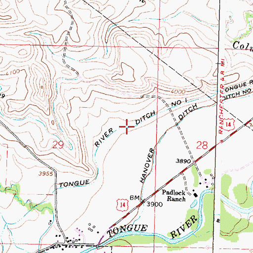 Topographic Map of Tongue River Ditch Number 1, WY