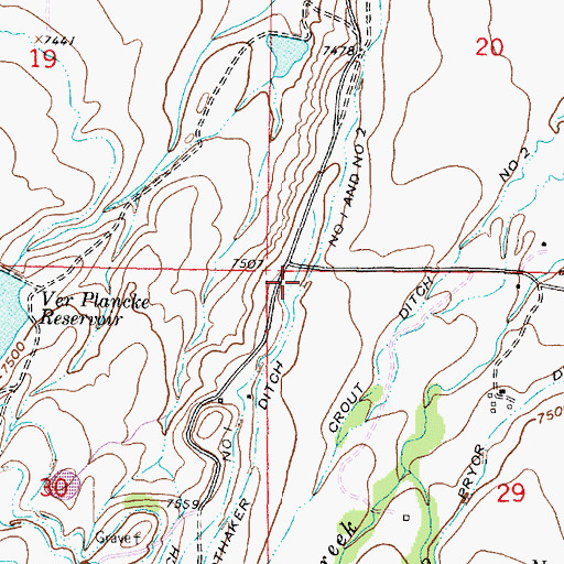 Topographic Map of Toothaker Ditch Number 1 and 2, WY