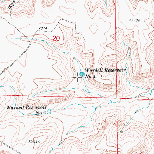 Topographic Map of Wardell Reservoir Number 3, WY