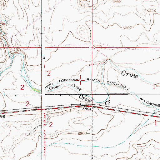 Topographic Map of Wyoming Hereford Ranch Ditch Number 2, WY