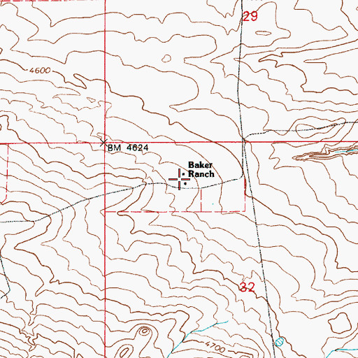 Topographic Map of Baker Ranch, WY