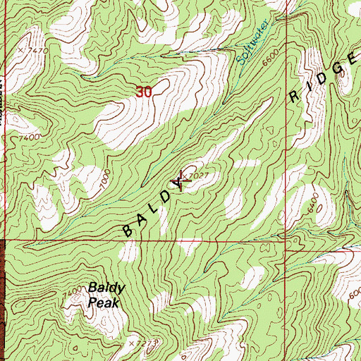 Topographic Map of Baldy Ridge, WY
