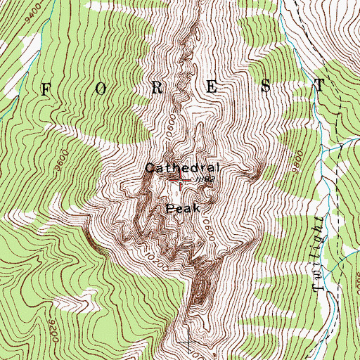 Topographic Map of Cathedral Peak, WY