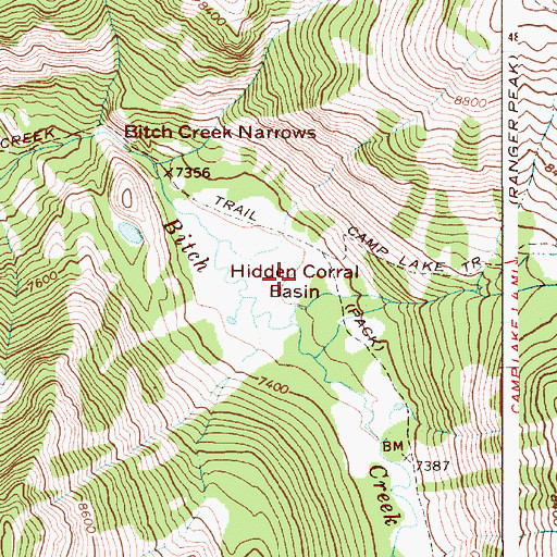 Topographic Map of Hidden Corral Basin, WY