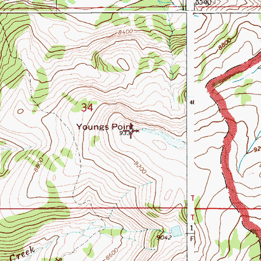 Topographic Map of Youngs Point, WY