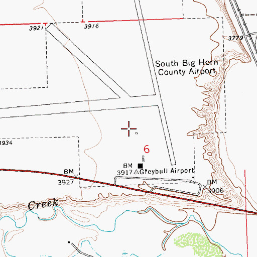 Topographic Map of South Big Horn County Airport, WY