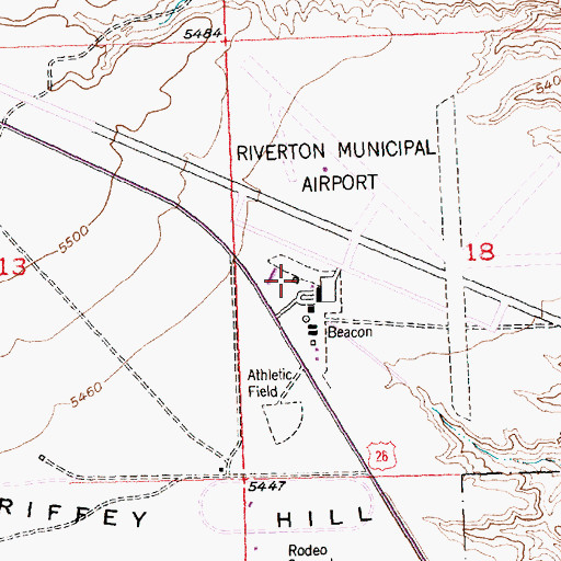 Topographic Map of Riverton Regional Airport, WY