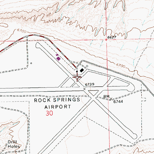 Topographic Map of Rock Springs-Sweetwater County Airport, WY