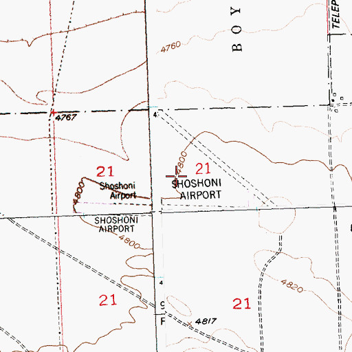 Topographic Map of Shoshoni Municipal Airport, WY