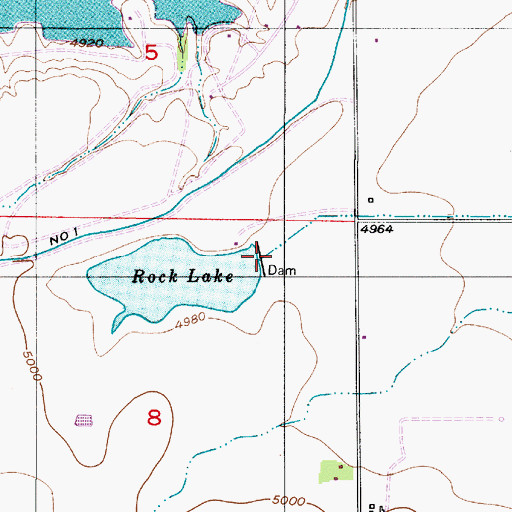 Topographic Map of Rock Lake Dam, WY