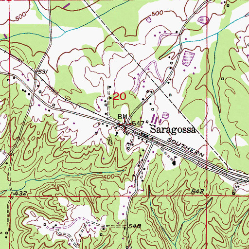 Topographic Map of Saragossa, AL
