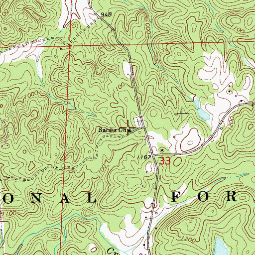 Topographic Map of Sardis Church, AL