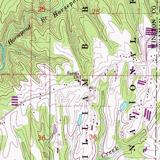 Topographic Map of Sardis Church, AL