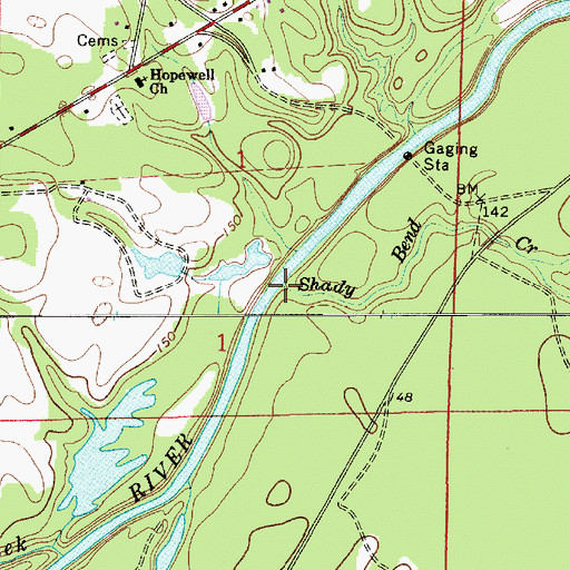 Topographic Map of Shady Bend Creek, AL