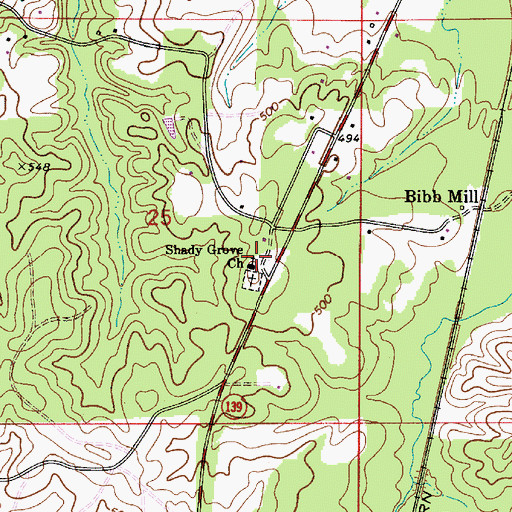 Topographic Map of Shady Grove Missionary Baptist Church, AL