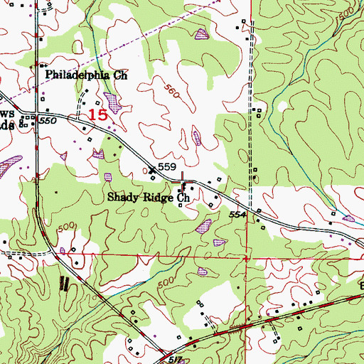 Topographic Map of Shady Ridge Church, AL