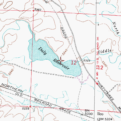 Topographic Map of Daly Dam, WY