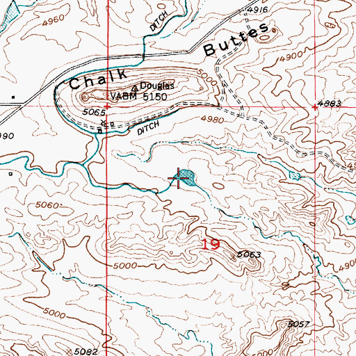 Topographic Map of Chalk Buttes Reservoir, WY