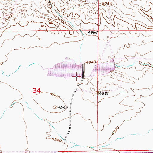 Topographic Map of Warner Dam, WY