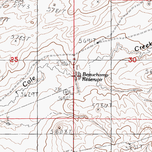 Topographic Map of Beauchamp Reservoir, WY