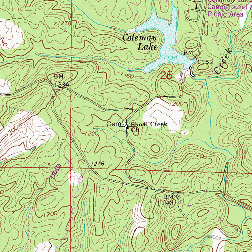 Topographic Map of Shoal Creek Church, AL