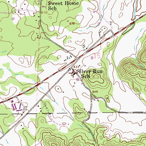 Topographic Map of Silver Run School, AL